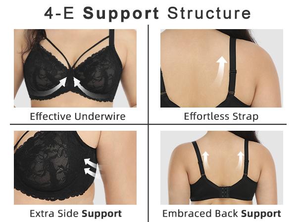 HSIA Pretty In Petals Plus Size Elegant Sheer Mesh Lace Unlined Full Coverage Strappy Underwire Non-Padded Bra with Minimizer Support  Wide Adjustable Straps for Women's Everyday Lingerie
