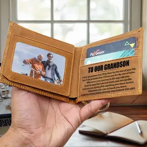 To Our Grandson Gifts Ideas, Leather Brown Grandson Wallet from Grandma Grandpa, Birthday Graduation Christmas Gifts for Grandson
