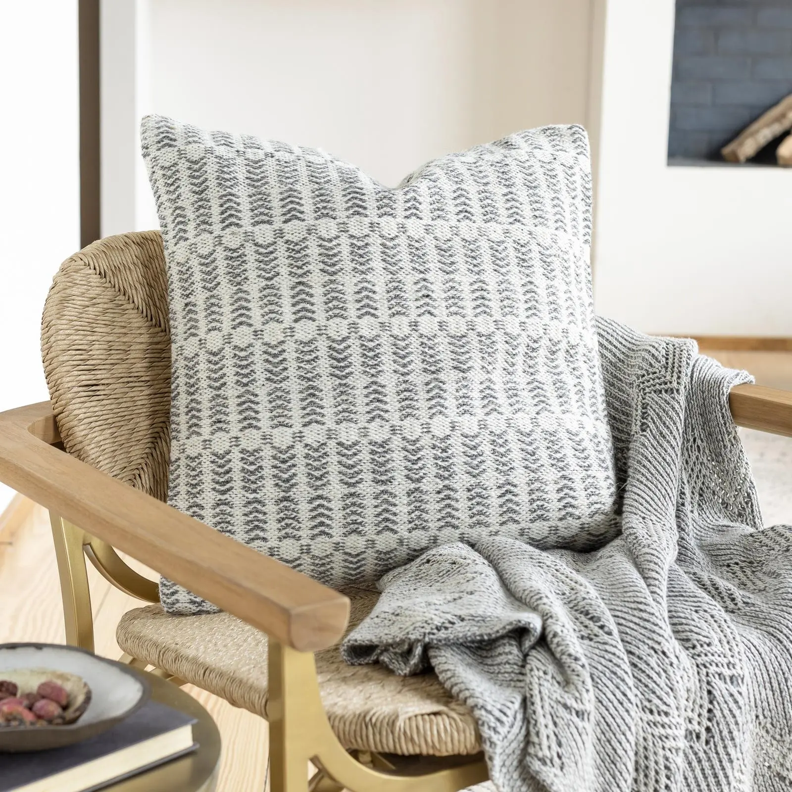 Livabliss Leif Cottage Square Accent Pillow - 1-Piece Wool Blend Cotton Home Decorative Cushion, Neutral Tones Indoor Decor Accessory for Sofa, Bedding