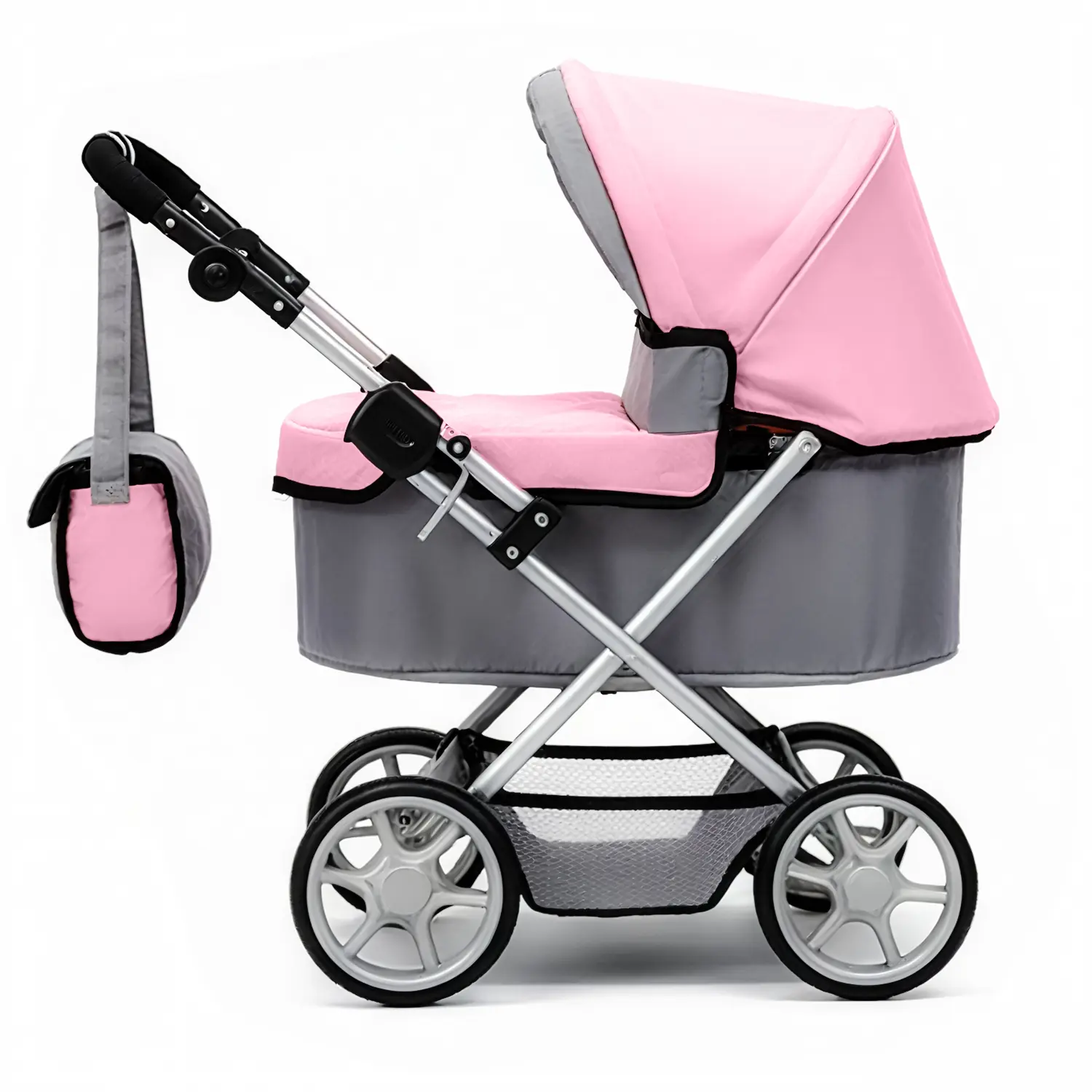 Doll Stroller Playset dp001 for 18-22 in (55cm) Dolls, Adjustable Hood, Lightweight Foldable Buggy, Storage Basket, Shoulder Bag, Realistic Design, Playtime/Home Use Gift for 3-4 Years Toddlers