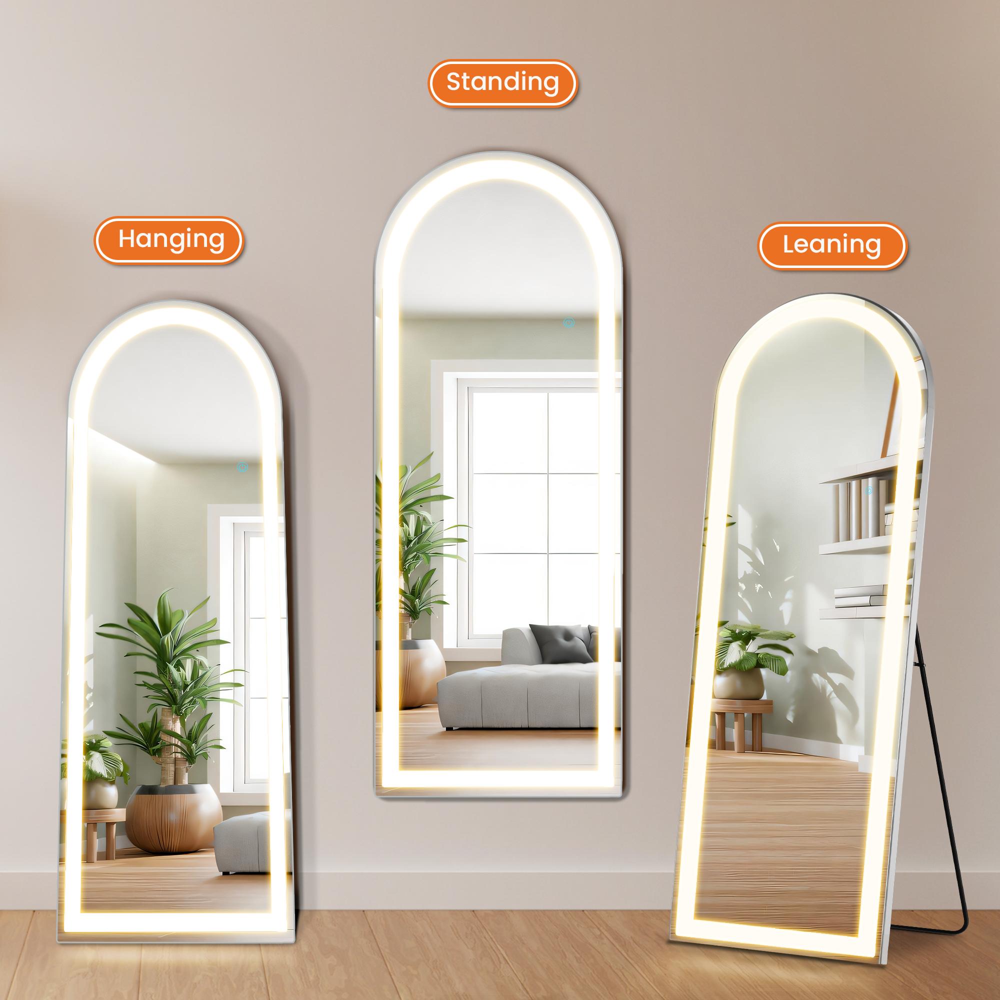 LED Floor Standing Mirror with Stand - 3 Color Lighting (White/Warm/Natural), Lighted Vanity Mirror Wall Mounted or Freestanding, Touch Control (71x26")