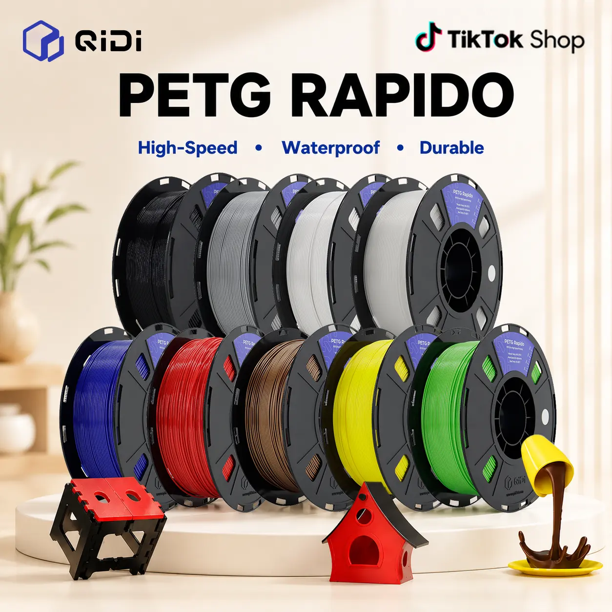 QIDI PETG Rapido 3D Printing Filament, 1.75mm, 1kg (2.2lbs) Spool, 300mm/s Fast Printing, Waterproof, Durable, Enhanced Fluidity, Cooling Properties, RFID Chip, Improved Efficiency, Compatible with Most FDM 3D Printers, High-Speed