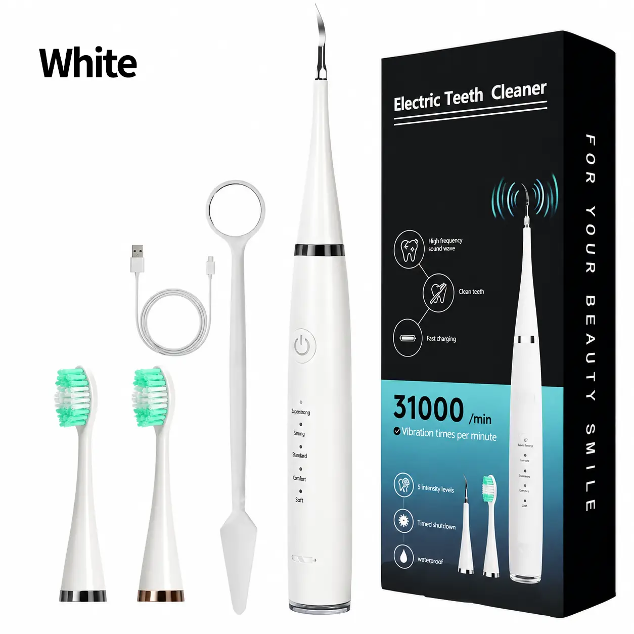 2-in-1 Sonic Tooth Cleaner & Electric Toothbrush Oral Care Kit – 5 Modes Tartar & Plaque Removal, IPX7 Waterproof Rechargeable, Replaceable Brush Heads, Gum Care for Adults