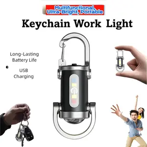 Rechargeable Mini Keychain Flashlight, 800 Lumens Super Bright EDC Light, COB Work Light, 6 Modes for Camping, Hiking & Walking