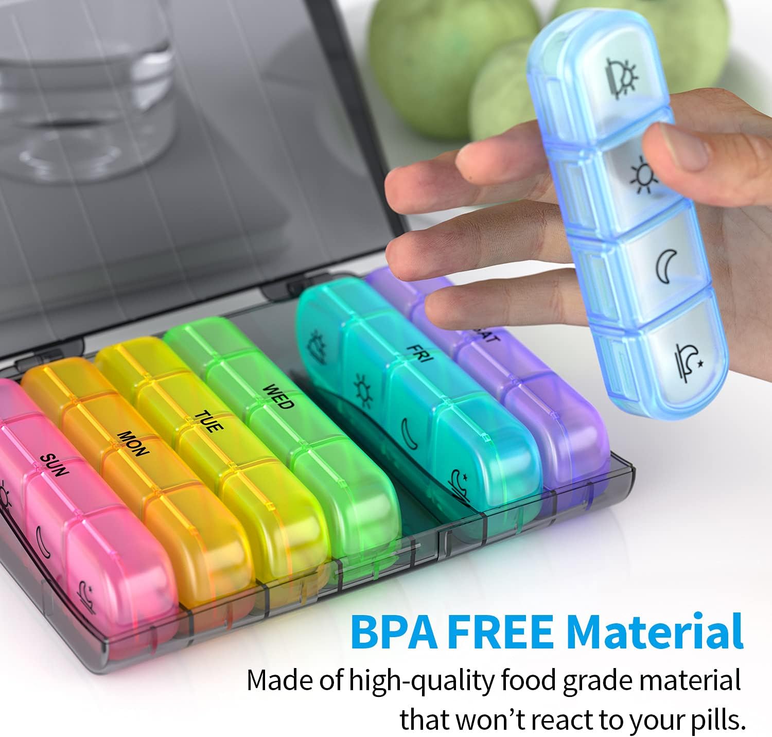 Pill Organizer 7 Day 4 Times a Day, Large Daily Travel Pill Box Case for Pills, Vitamins, Fish Oils, Supplements (Black)