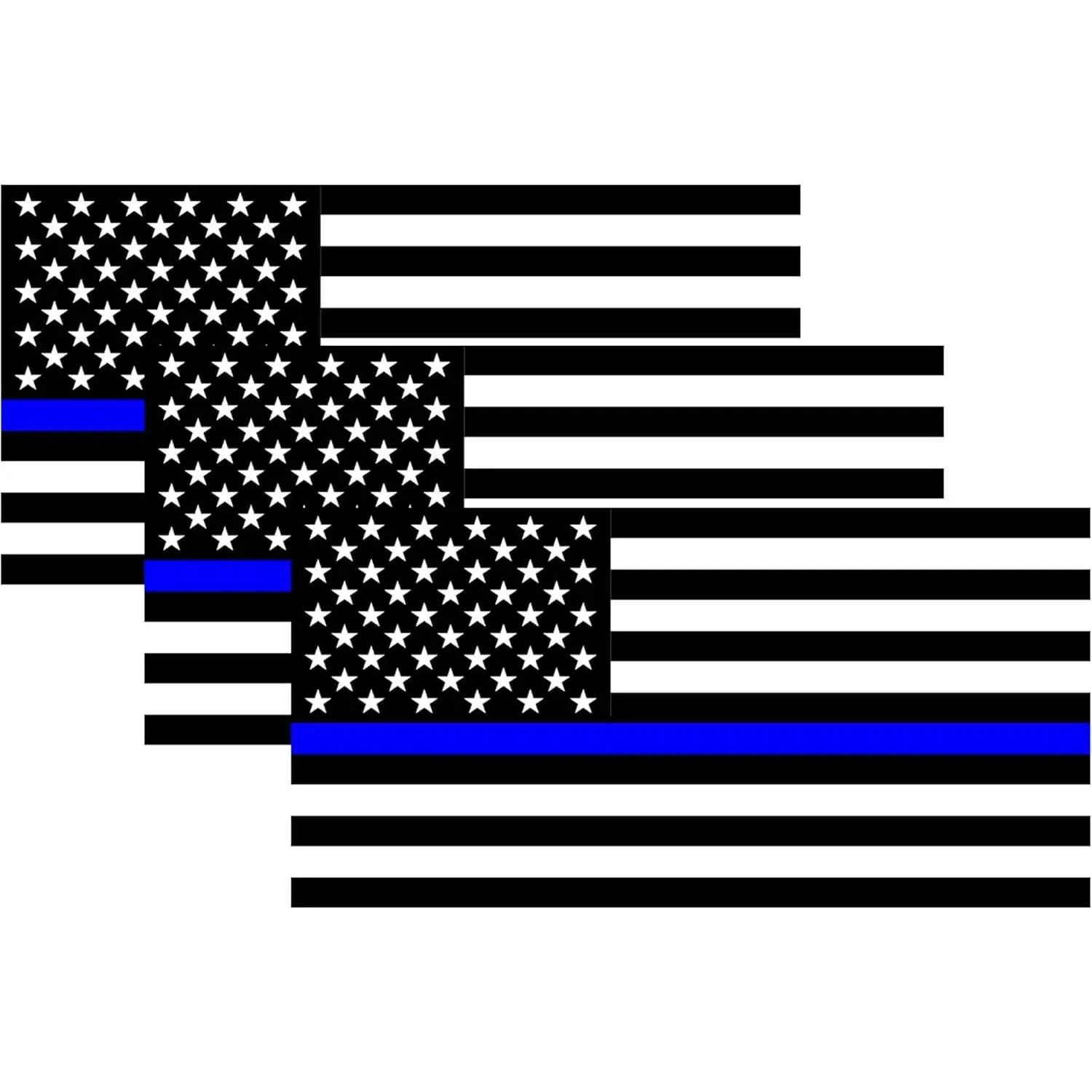 3-Pack Thin Blue Line Reflective Vinyl Decals - 5x3in American Flag Universal Car Stickers, Truck Decals for Cars, Laptops, Bumpers - USA Black Police Support Window Emblems