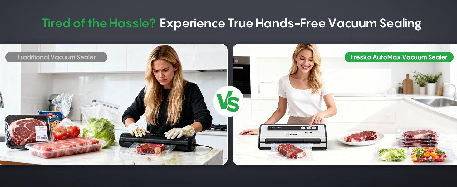 FRESKO AutoMax V2 Compact Vacuum Sealer Machine, Automatic Food Saver with Double Heat Seal, Includes Bags & Starter Kit