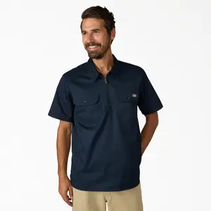 Dickies 1/4 Zip Work Shirt, Relaxed Fit Full Zip, Workwear Style