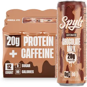 SPYLT High Protein Drink, Caffeinated Chocolate Milk - Chocolate | Workout Recovery & Energy Boost | Sugar Free, Lactose Free | Ready-to-Drink, 12-Pack Beverage