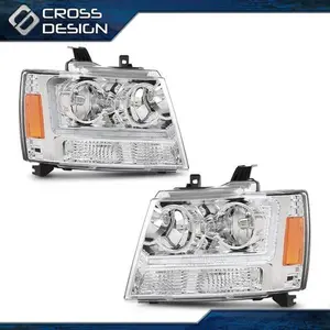 CROSSDESIGN Fits 07-14 Chevy Tahoe Suburban LED Headlights Lamps Left & Right Clear / Chrome