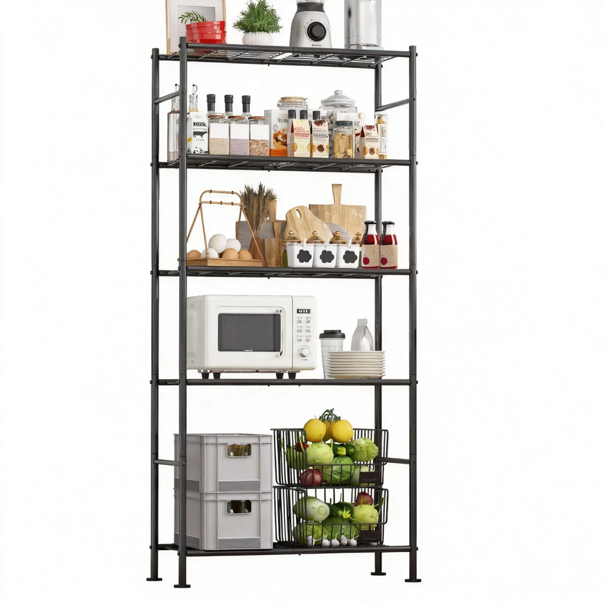 Storage Shelves - 5-Tier Metal Storage Shelves with Wall Anchoring Kit & Leveling Feet, Sturdy Steel Shelf Organizer for Kitchen, Laundry Room, Bathroom, 31.3" x 12.6" x 72", Black