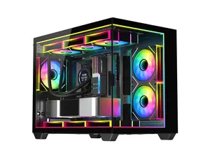DIYPC IDX4-MicroATX-ARGB Black USB3.0/ Type C Tempered Glass Micro ATX Gaming Computer Case w/ Dual Tempered Glass Panel and 3 x ARGB PWM Fans (Pre-Installed). Integrated ARGB Light Strip
