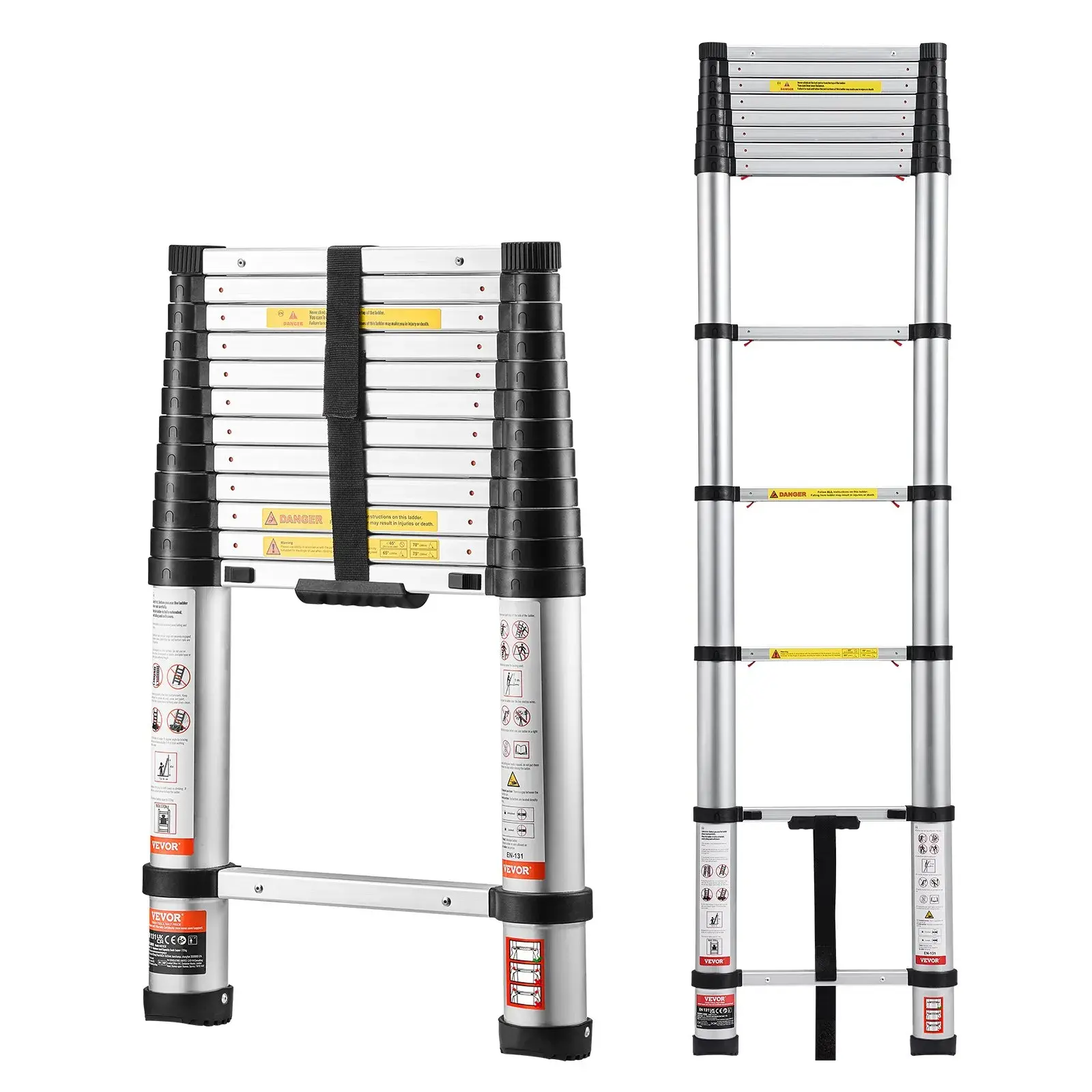 【Summerfinds】VEVOR Telescoping Ladder Mutil-buttonRetraction Collapsible Extension Ladder400 LBS Capacity with Non-slip FeetPortable Multi-purpose Compact Ladder for HomeRVLoftANSI Liste FathersDayGift, Adjustable Ladder, Aluminum Step Ladder