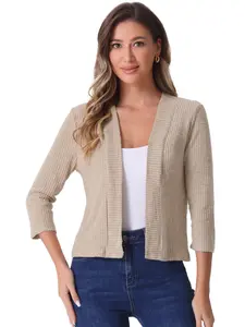 INSPIRE CHIC Women's Cropped Elegant Sweater Open Front 3/4 Sleeve Knit Casual Cardigan