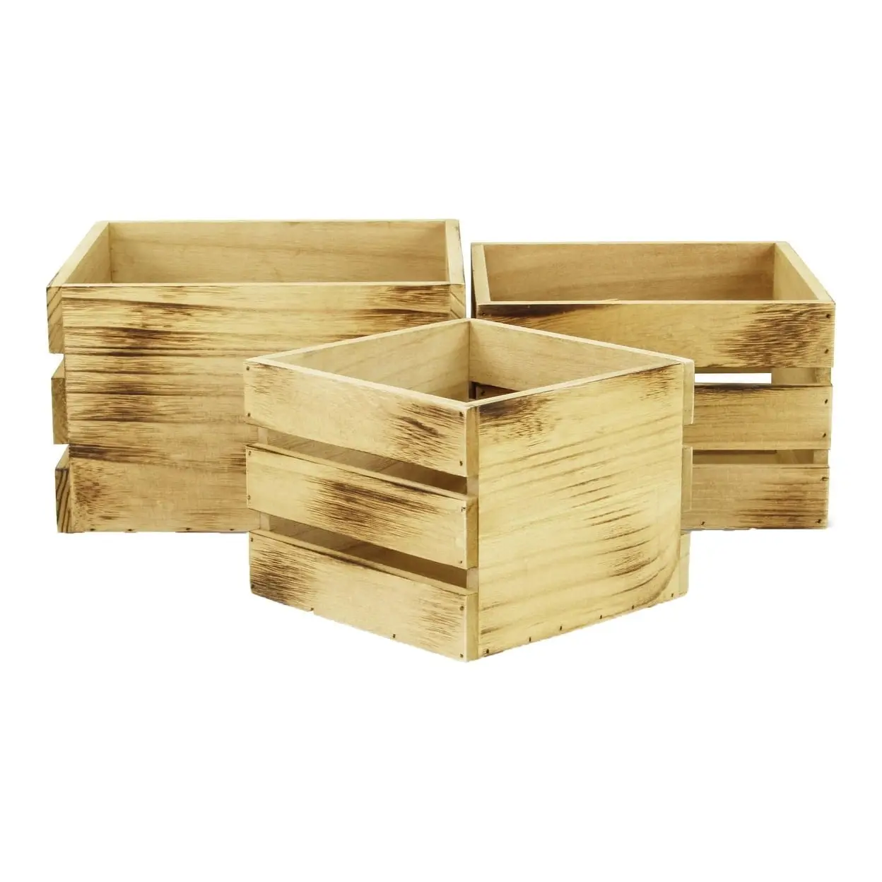 Cheungs 4831A-3 Decorative Rustic Farmstead Aged Wooden Crate Set, Home Organiser Storage Boxes & Bins