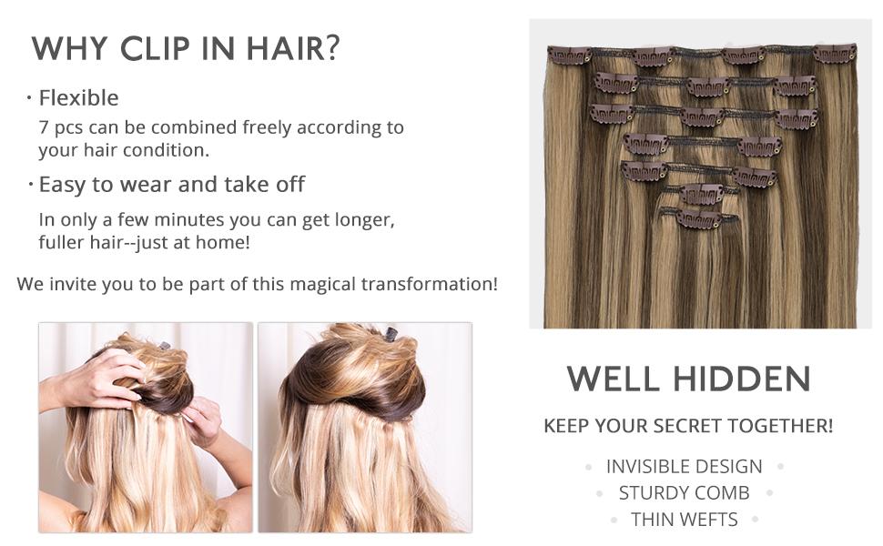 WENNALIFE Clip in Hair Extensions 120g-150g Balayage Chocolate Brown to Caramel Blonde Remy Hair Thicker Double Weft Extensiones Clip In Real Hair Coloured #SpringStatements