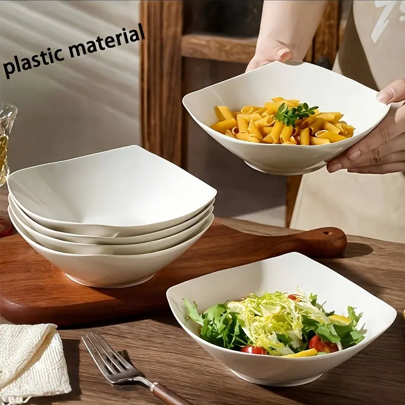 6 counts Large Plastic Square Nesting Bowls, Party Supplies, Party Tableware Supplies, Party Table Salad and Fruit Bowls, Candy Buffet Containers, Square Cereal Bowls, Soup Pasta Bowls, Suitable for Dinner, Desserts, Salads, Fruits, Snacks