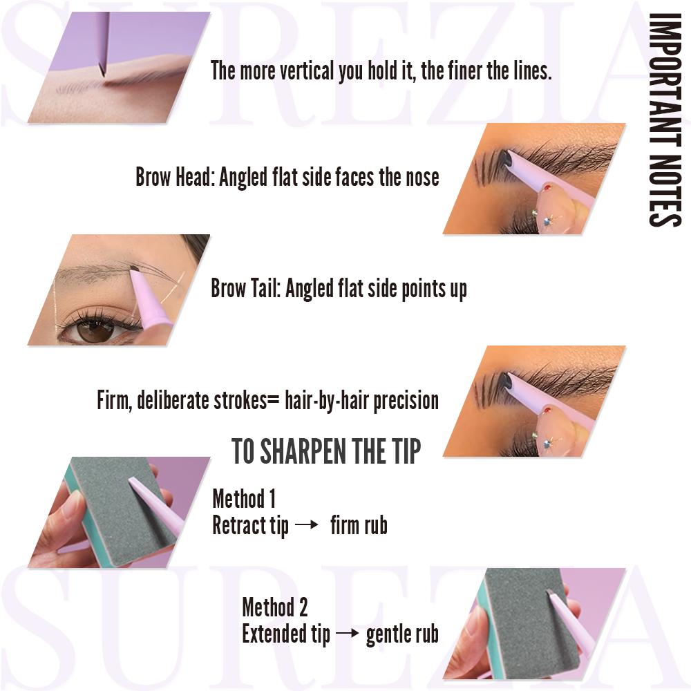 SUREZIA Feather Edge Brow Pencil 3-in-1 Kit (Pencil + Refill + Sanding Sponge) Dual-Effect Tip for Two Looks Stays Sharp