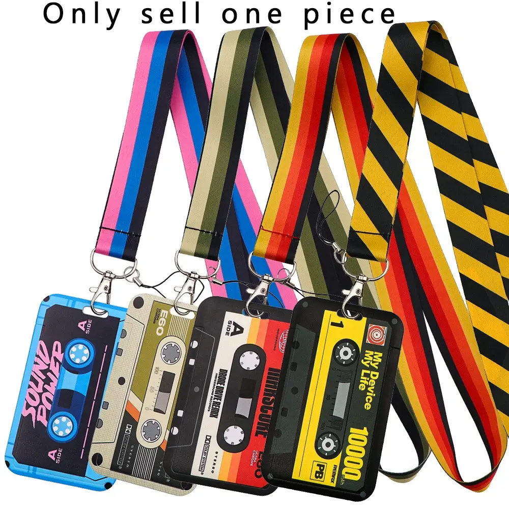 Retro Tape Pattern Badge Holder Neck Straps Lanyard For Id Badge Keychain Cool Keychains Wrist Lanyard Work ID Card Pass Men Gym Mobile Phone Chain Women Hang Rope Key Ring Key Accessories