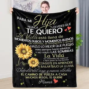A blanket sent by a mama to her daughter, with mother's letter, personalized wool blanket with message blessings, birthday and Christmas gift, Spanish