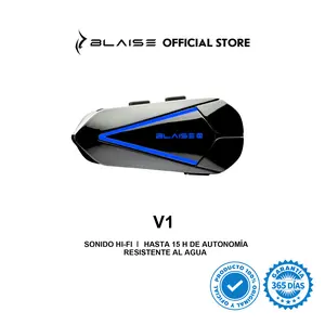 Blaise V1 Audífono Manos Libres Casco de Moto Headset Bluetooth 5.4 Impermeable IP66 Luces RGB Altavoz Bluetooth con Micrófono Respuesta Automática y Control por Voz, no intercom, 1pc