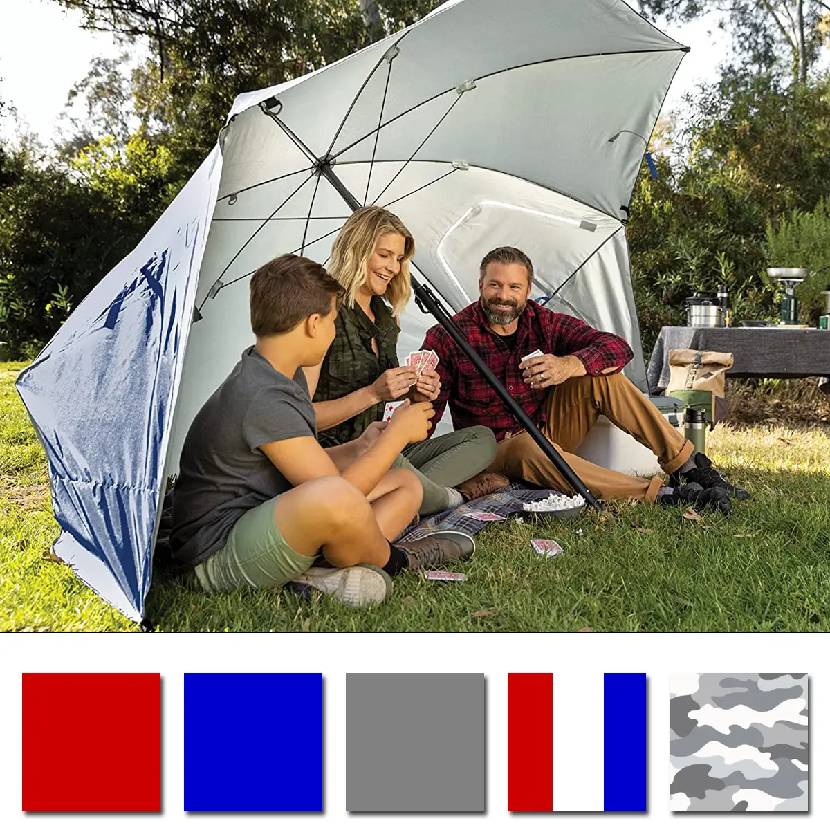 Sport-Brella 8' Premiere Umbrella Shelter, Heavy-Duty UPF 50+ Outdoor Umbrella with Tilting Pole, 1.25" Center Pole, Auger Bit, External Stow Away Clips, Great for Beach, Camping