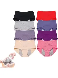 8 Pack Leakproof Incontinence Underwear for Seniors Over 60 with Heavy Flow Washable Reusable High-Elastic Panties Elegant Solid Color for Ladies Postpartum Care - Fabric, Womenswear