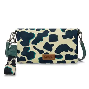 Wrangler RFID Cow Print Wallet for Women Bifold Card Holder with Adjustable Strap Perfect Gift for Women in PU Leather