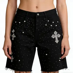Sopula Studio Men's Hiphop Cross Hot Diamond Jorts Denim Shorts Streetwear Pocket SpringStatements