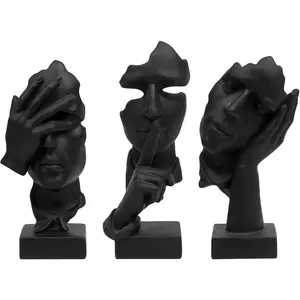 3 Pcs Thinker Statue, Silence is Gold Abstract Art Figurine, No Hear No See No Speak Modern Home Resin Sculptures Decorative Objects Decor for Home Office Bookshelf Desktop Decoration Christmas