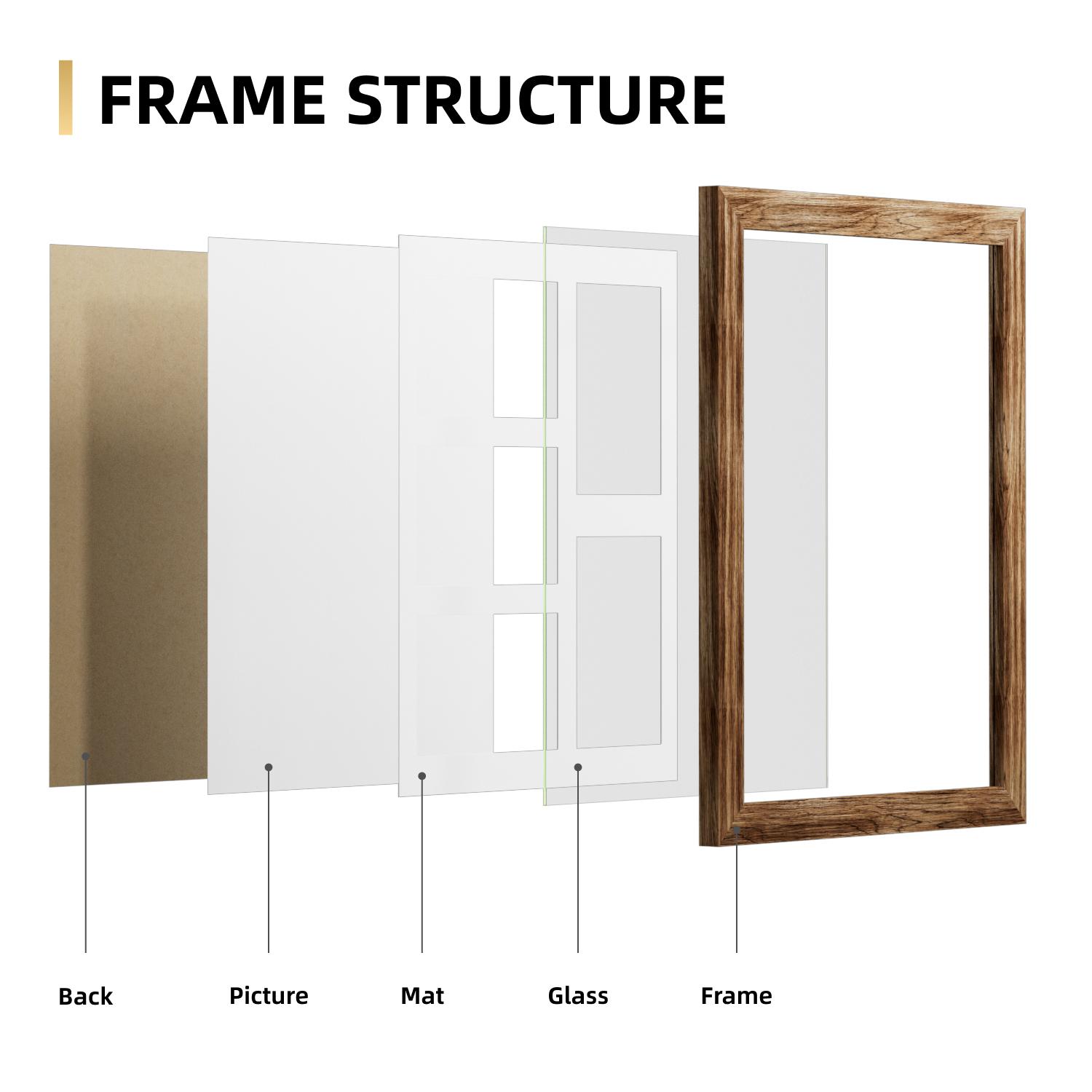 11x14 Picture Frame Set of 2, Rustic Brown Wood Frame with Real Glass Collage Picture Frames, Display Pictures Five 4x6 With Mat or 11 x 14 Without Mat, Photo Frames Wall Gallery