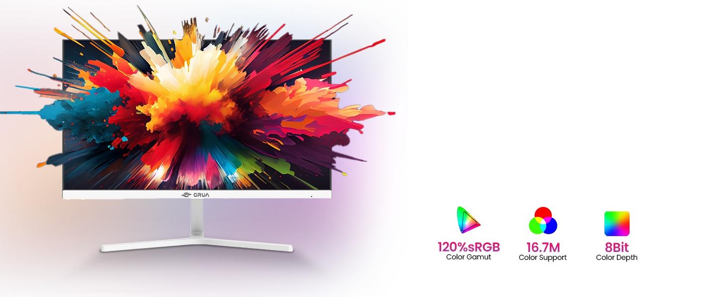 CRUA 22 Inch Computer Monitor,FHD 1080P/75Hz,120 sRGB,Low Blue Light,Wall Mountable,VGA & HDMI-White