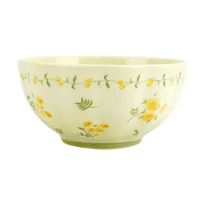 Golden Lion Japanese Style Ceramic Lotus Bowl - 4.5 Inch Yellow Spring Blossom Rice Bowl, 12x12x6.1cm
