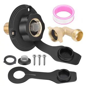 RV City Water Inlet with Check Valve -  3/4 NH Internal Thread to 1/2 NPT External Thread,RV Water Connection Inlet with Dust Plug for Camper Trailer Marine