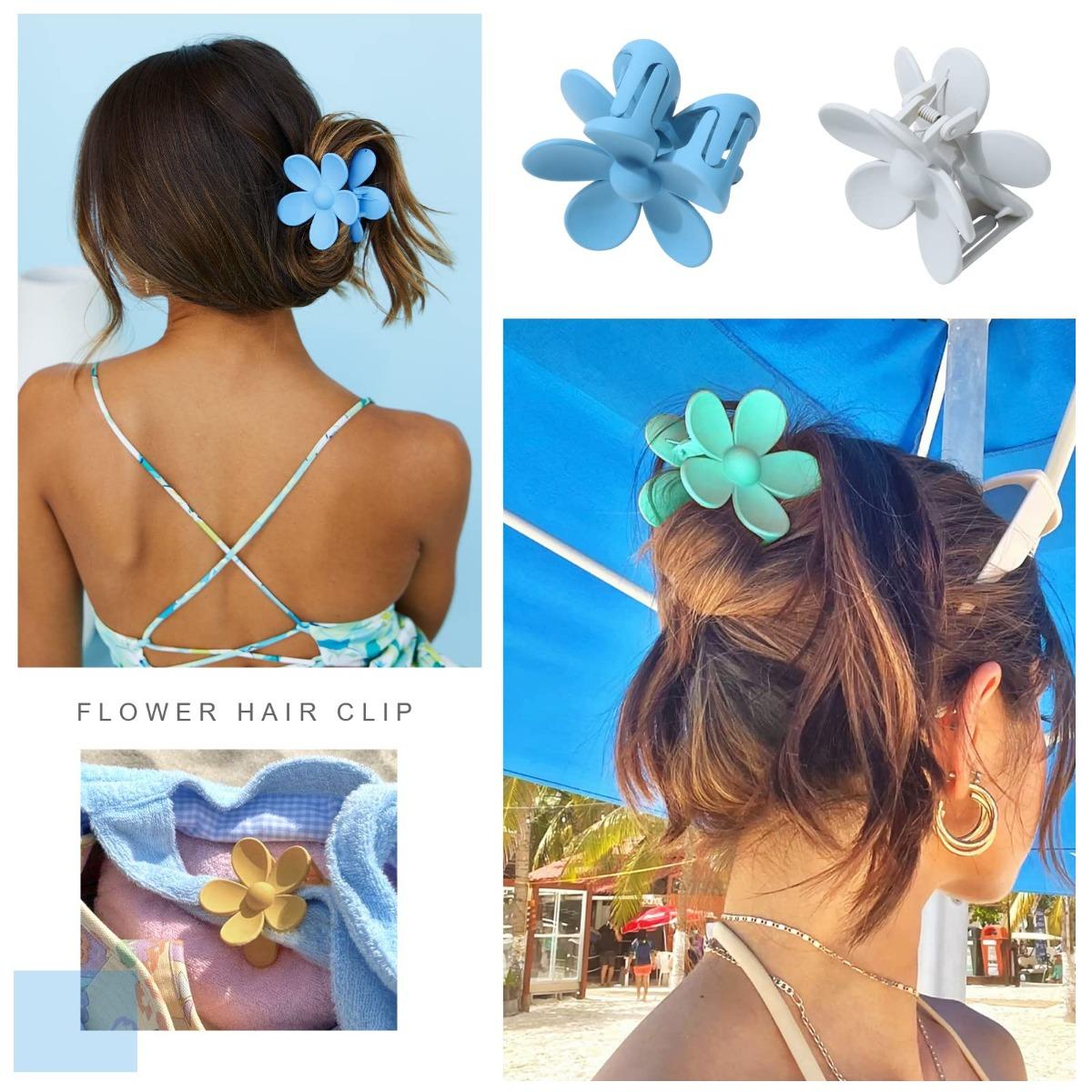 AWAYTR 4Pcs/Set Flower Hair Clip Nonslip Strong Hold Hair 3 Inch Matte Small Flowers Claw Clips for Women Girls