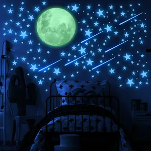 Glow-in-the-Dark Stars and Moon Wall Decals – Fluorescent Ceiling Star Stickers, Self-Adhesive 3D Luminous  Night Sky Decorations for Kids Bedroom, Baby Room & Home Décor