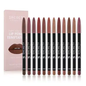 SHCOETY Matte Lip Liner Set 12 Waterproof Pencils Assorted Shades Smooth Velvety Finish Peptide Infused Long Lasting Transfer Resistant