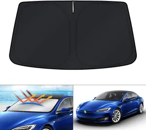 Canvcle Windshield Sun Shade for Tesla Model S 2012-2025 Long Range Foldable Black Double Thickness Fabric Blocks 99% UV Rays Keeps Car Cooler