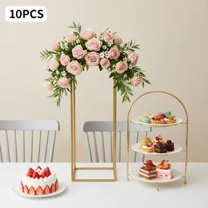 Gold Iron Flower Stand Set 10Pcs 60cm for Wedding Table Aisle Guide Decor