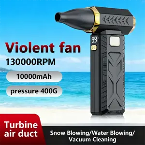 High-Velocity Handheld Air Blower & Vacuum Cleaner, Brushless Motor Portable Fan, USB Rechargeable, Strong Blowing & Suction, Built-in LED Light, Ideal for Dust Removal, Car Cleaning, Camping, and Snow Blowing