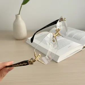 Frameless Reading Glasses with Clear Lenses, Diamond-Cut Edges & Fashion Metal Temple Decor, HD Vision for Reading, Computer Gaming, and Street Style, Unisex Women/Men Daily SpringStatements