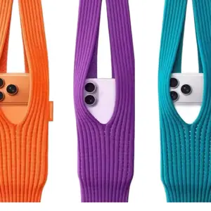 Knitted Crossbody Phone Bag with Adjustable Strap 40 cm & 80 cm Options Soft Durable Fabric Trendy Colors Hands-Free Phone Pouch for Everyday Convenience