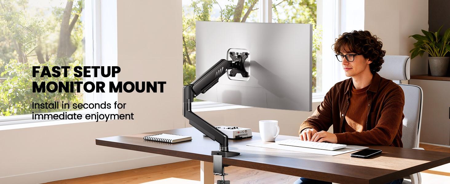 HUANUO Fully Adjustable Single Monitor Arm, Mount for 13–34 Inch Screens, Tool-Free VESA Installation, Cable Management, Supports Up to 19.8 lbs, Max VESA 100x100mm