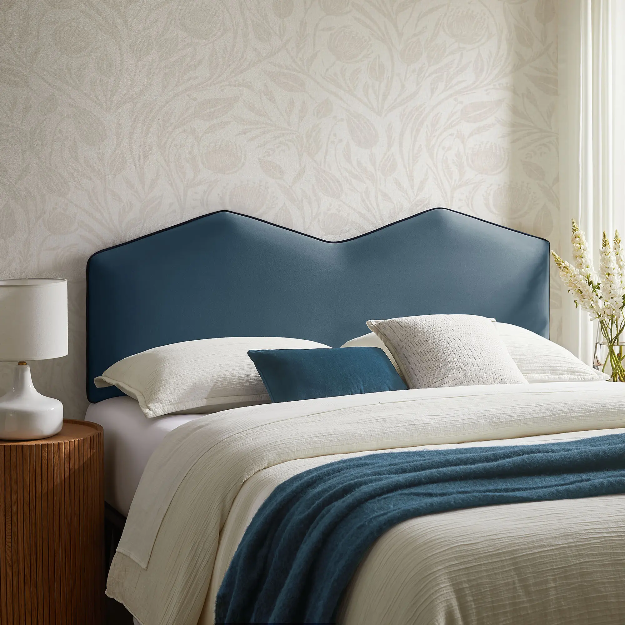 Modway Cosette Padded Performance Velvet Full Headboard - Cadet Blue, Modern Upholstered Bed Compatible, Adjustable Height, Stain Resistant, Wood Blend Indoor Headboard