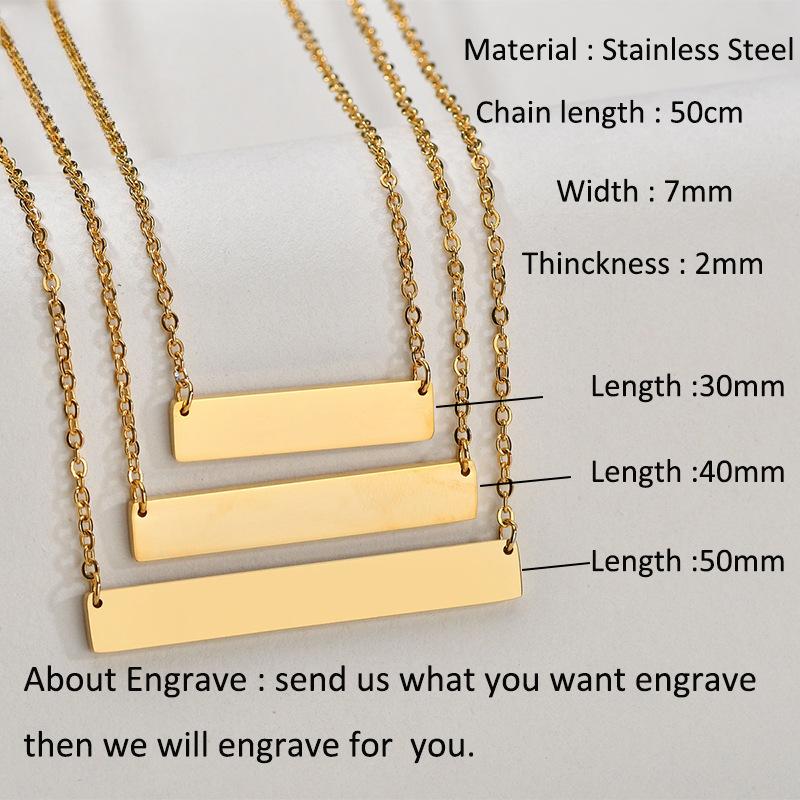 511 Customized Engraved Personalized Glossy Pendant Titanium Steel Rectangle Necklace Valentine's Day Gift