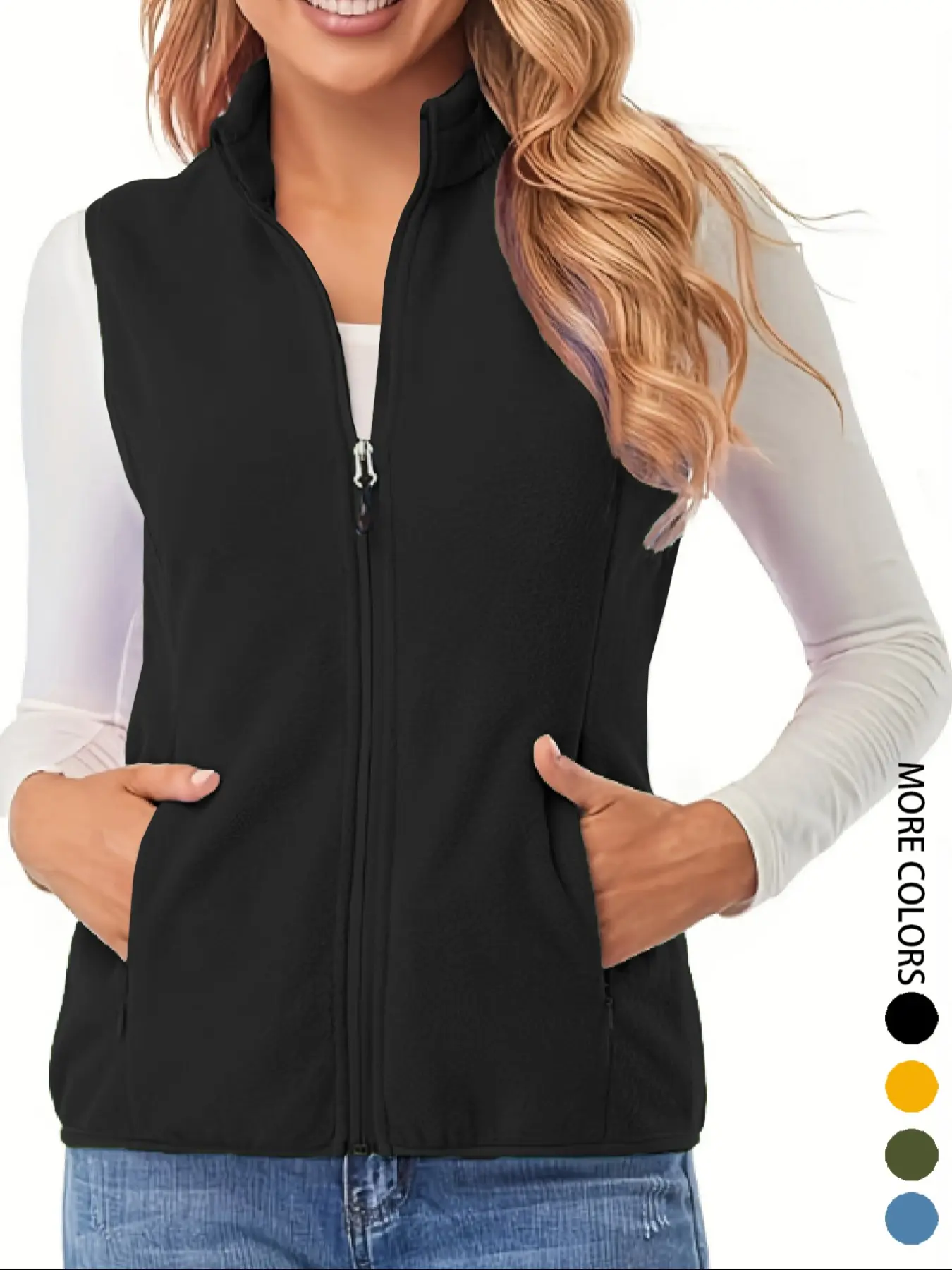 Women's Plus Size Casual Cozy Vest Jacket with Faux Fur Lining, Elegant Zipper Design, Sleeveless, Fall & Winter Fashion, Zip Up Coats, Clothing