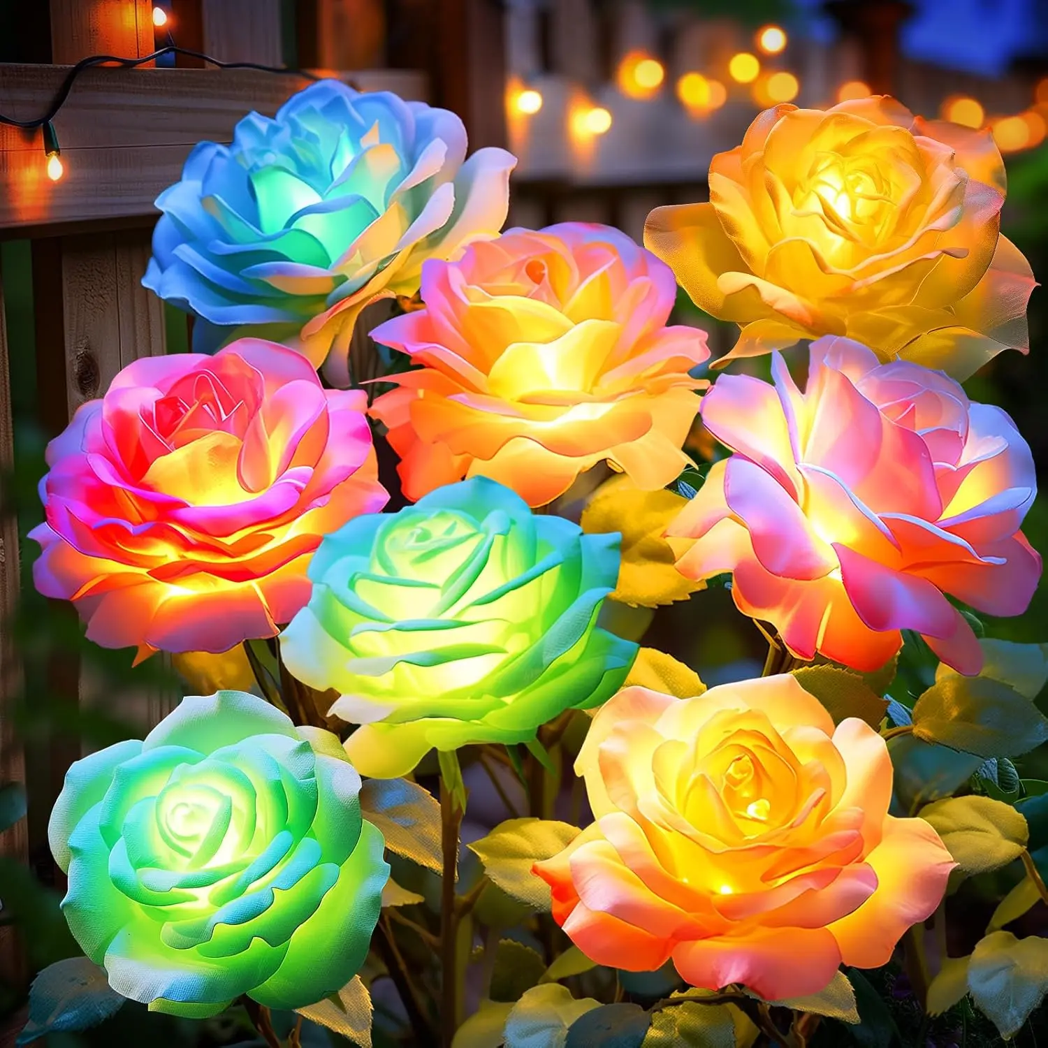 KOOPER Solar Lights Outdoor Garden Decor, 7 Color Changing Solar Flowers Outdoor Waterproof with Bigger & Realistic Rose, Enlarged Size Panel for Patio Yard Garden Cemetery Decoration