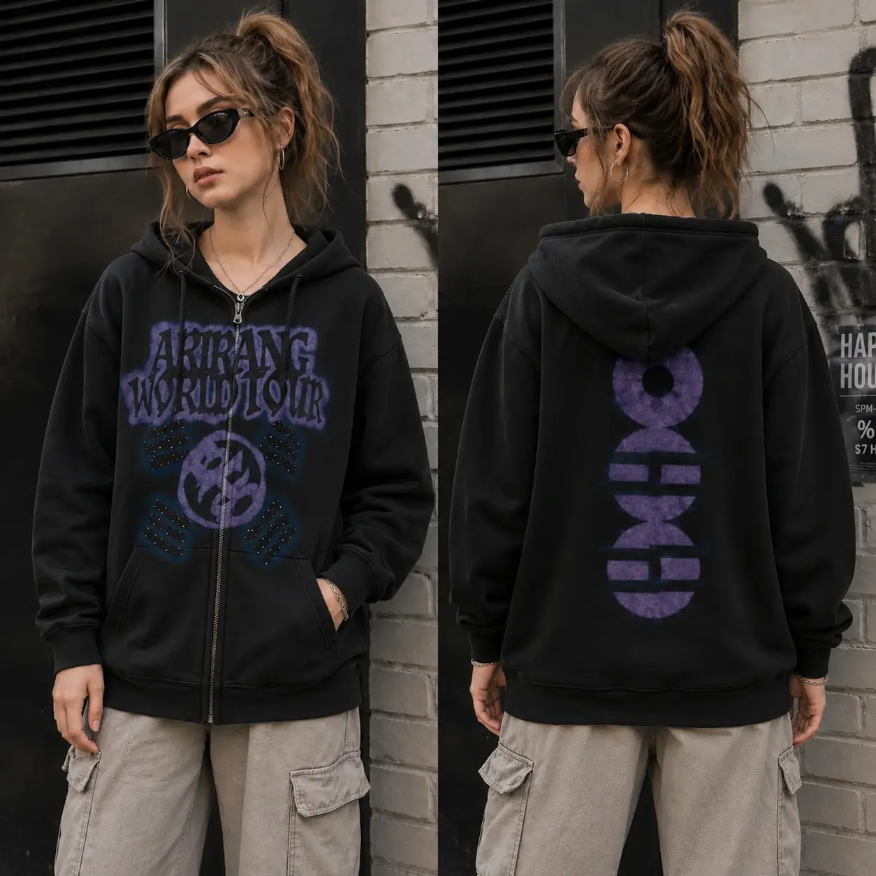 Vintage ARIRANG Kpop Hooded Zip Sweatshirt, 2026 Kpop Tour Merch, Hoodie Zip Concert Outfit, Hooded Sweatshirt With Front Pocket, Casual Daily Streetwear, Zip Hoodie, Trendy Graphic Hoodies, Hooded Top