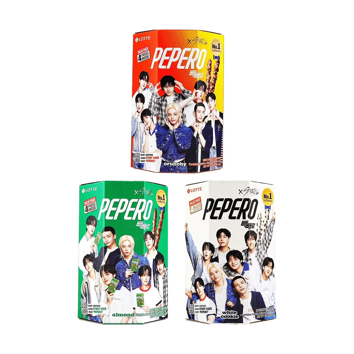 LOTTE Pepero Chocolate Cookie Sticks Variety Pack - Almond, Oreo Cookie, Crispy Rice Flavors - 3 Large Tubs (396g) - Korean Snack, Stray Kids Official Merch【Packaging May Vary】