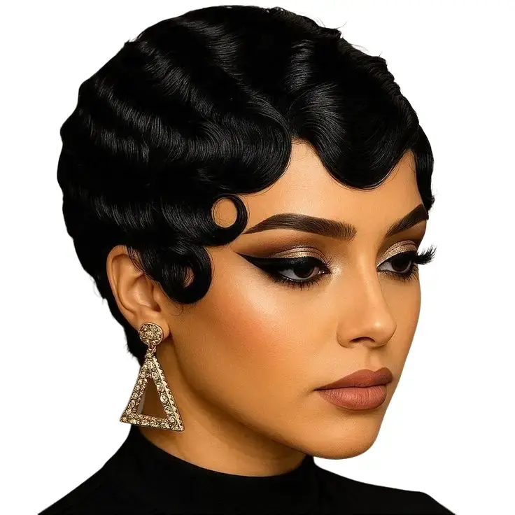 Finger Wave Pixie Wig Human Hair Wear & Go Wig for Black Women Natural Hairline Beginner Friendly Wear and Go